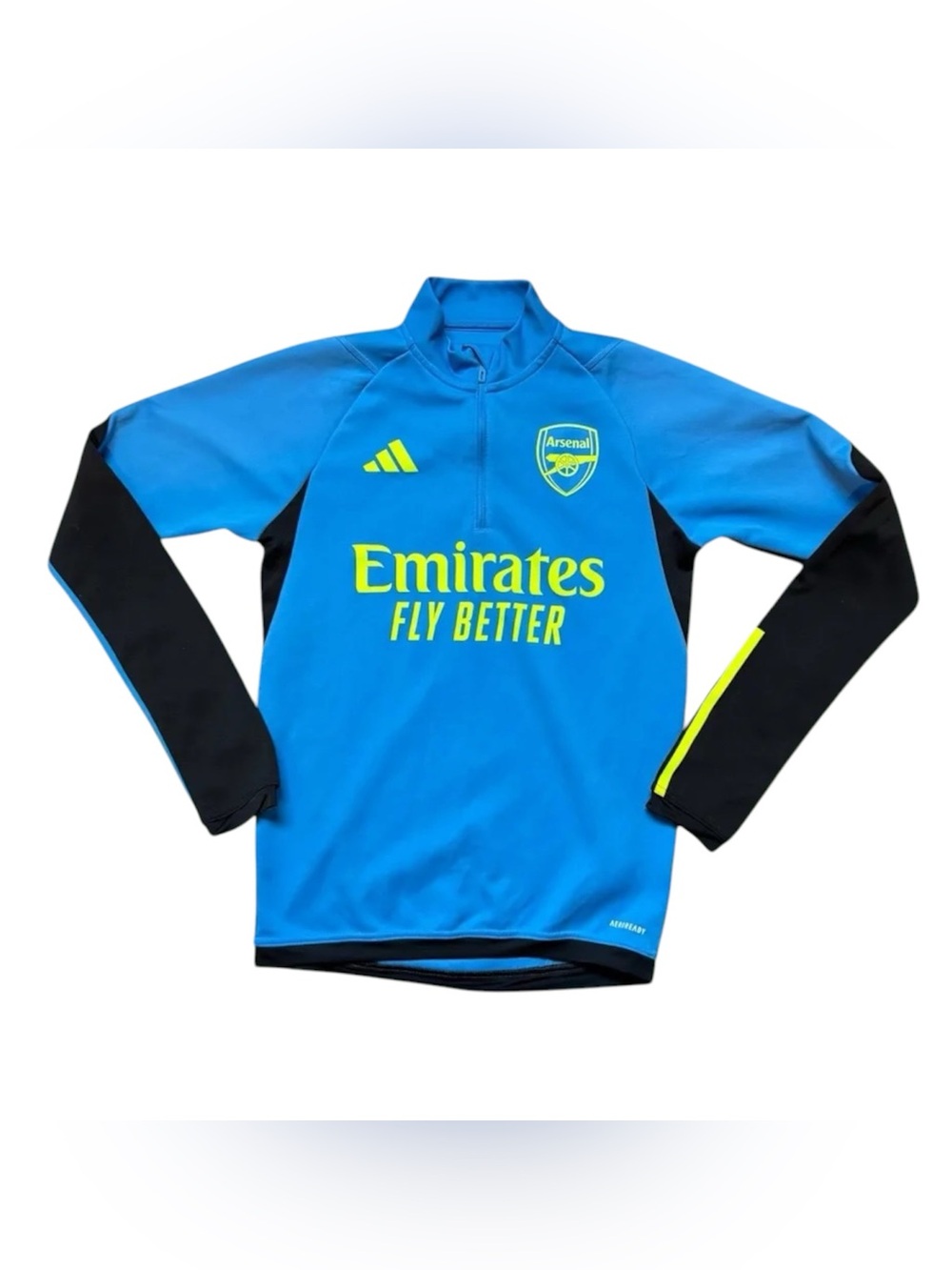 adidas Arsenal Bright Blue Quarter-Zip Training Top with Neon Yellow Accents